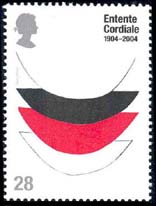 'Lace 1 (trial proof) 1968' by Sir Terry Frost on 28p stamp celebrating the centenary of the Entente Cordiale