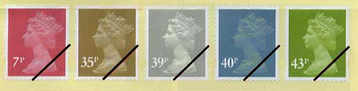new 7p, 35p, 39p 40p & 43p definitive stamps