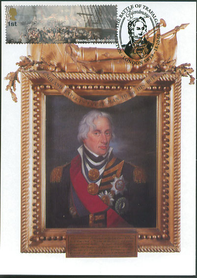 Battle of Trafalgar Maximum card, 'Nelson portrait' with Bicentenary stamp and Merton(portrait) postmark.