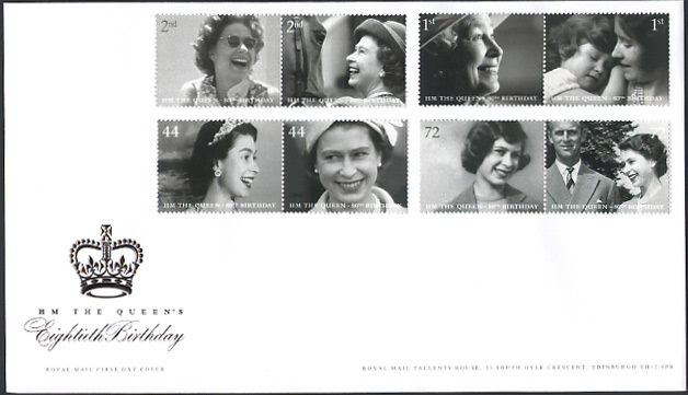 Royal Mail fdc for the Queens 80th Birthday stamps.