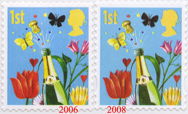 comparison of 2006 & 2008 greetings stamps.