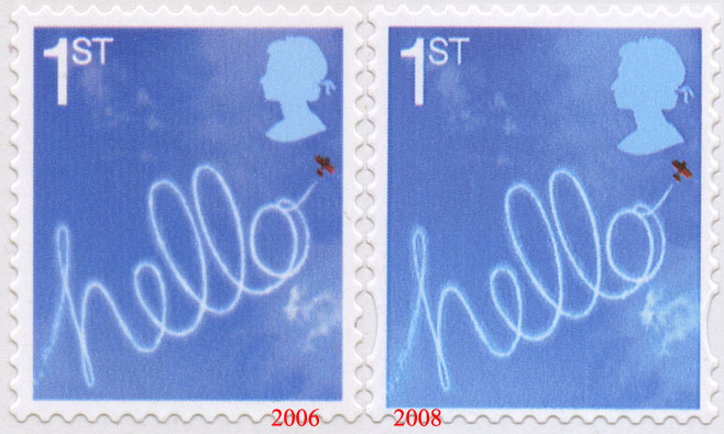 comparison of 2006 & 2008 greetings stamps.