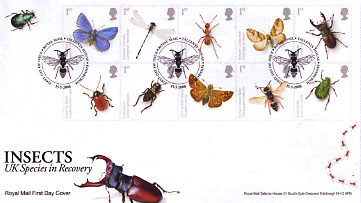 Royal Mail fdc for endangered insects stamps 15 April 2008.