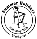postmark illustrated with seaside bucket and spade.