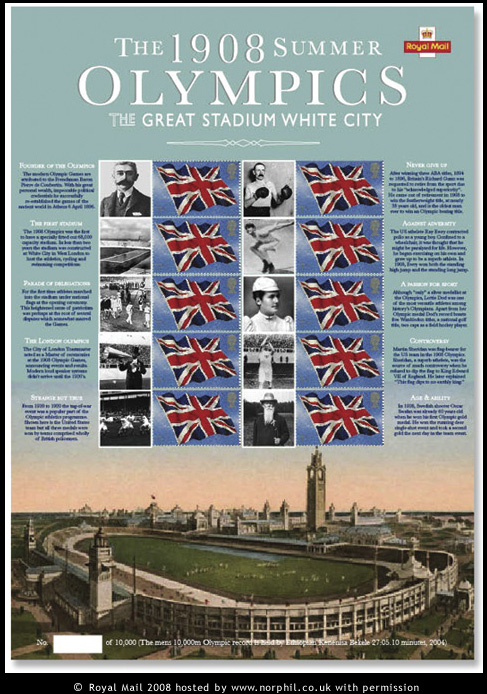 Royal Mail Commemorative Sheet to mark the Centenary of the 1908 London Olympic Games.