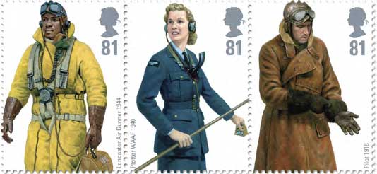 3 x 81p British stamps showing RAF Uniforms, issued 18 September 2008.