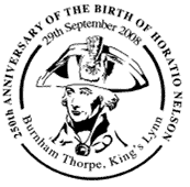 postmark showing Admiral Lord Horatio Nelson.