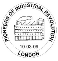 Postmark showing factory building.