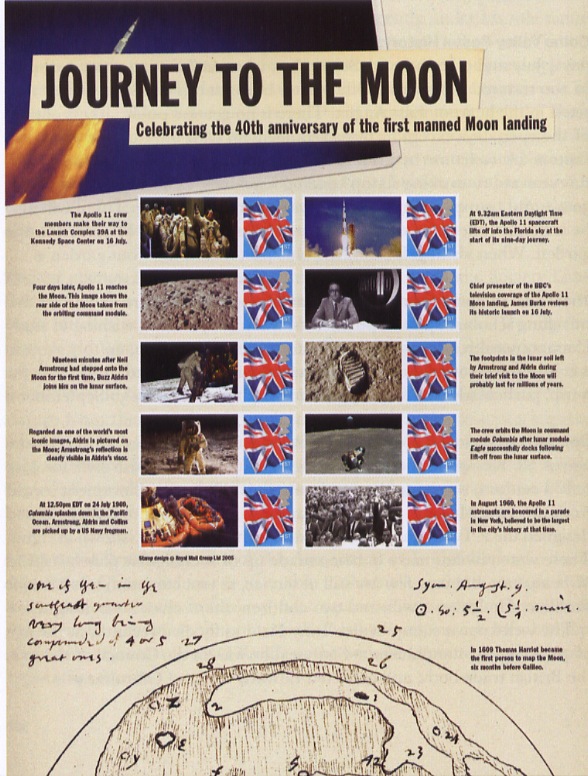 Royal Mail Commemorative Sheet 40th Anniversary of the Moon Landing- preliminary image of part of the sheet.
