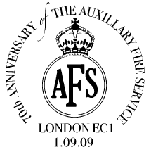 Postmark showing logo of Auxiliary Fire Service.