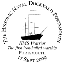 Postmark showing HMS Warrior, Historic Naval Dockyard, Portsmouth.