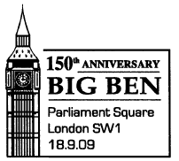 Postmark showing clock tower known as Big Ben at Westminster.