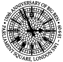 Postmark showing clock face of Big Ben.