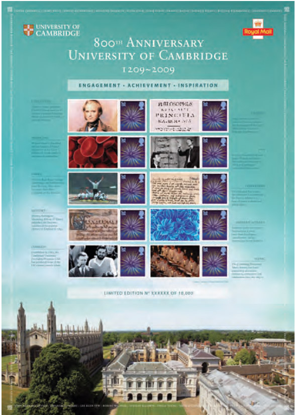 Royal Mail Commemorative Sheet - 800th anniversary of Cambridge University.