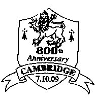 Postmark showing lion on shield, 800th Anniversary of Cambridge University.