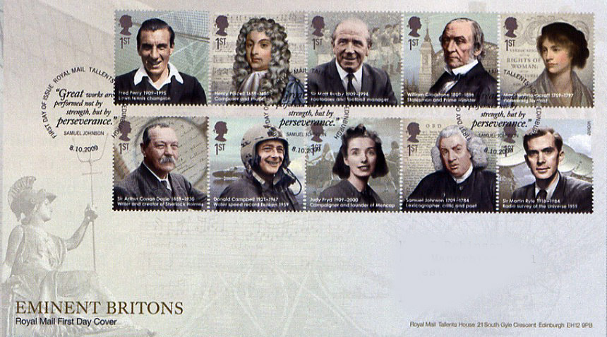 Eminsent Britons set first day cover.