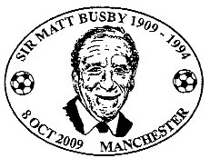 postmark illustrated with portrait of Sir Matt Busby.