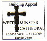 Postmark showing floor plan of Westminster cathedral.