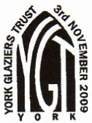 Postmark showing York Glaziers Trust logo.