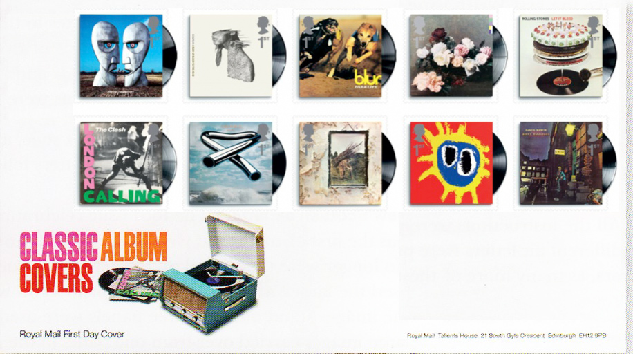 Classic Album Covers set on first day cover.