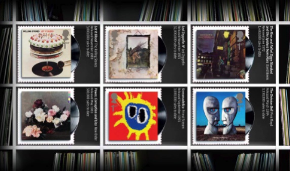 Prestige stamp book pane 1 featuring Classic British Album Covers.
