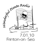 postmark illustrated with pirate radio ship flyig jolly roger flag.