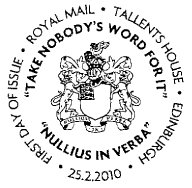 postmark with Coat of Arms of The Royal Society.