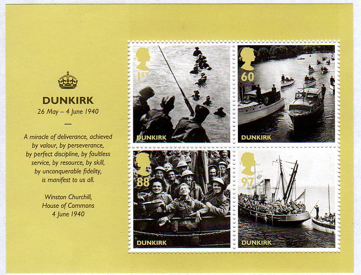 Britain Alone Dunkirk Miniature sheet of 4 British stamps.