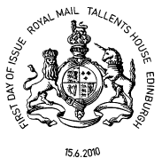 official bureau first day of issue postmark showing coat of arms.