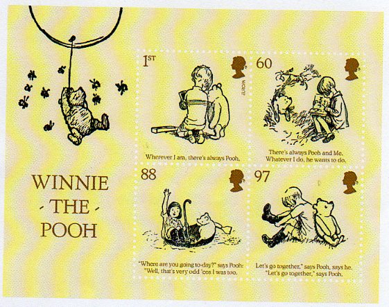 Winnie-the-Pooh Miniature sheet of 4 British stamps.