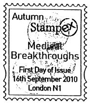 Stampex Medical Breakthroughs first day postmark.