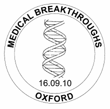 Medical Breakthroughs Oxford postmark showing DNA double Helix.