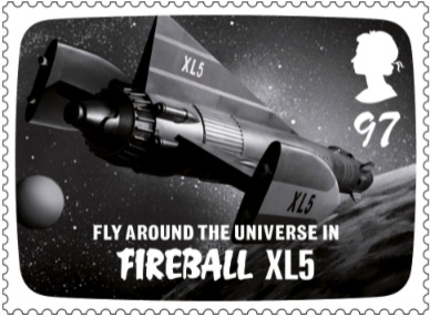 Stamp showing Gerry Anderson tv show Fireball XL5.