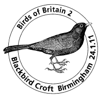 Postmark illustrated with a blackbird.