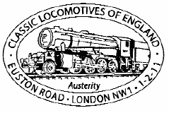 Postmark showing BR WD type steam locomotive.