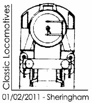 Postmark showing front of steam locomotive.