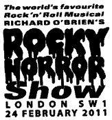 Postmark showing Rocky Horror Show advert as on stamp.