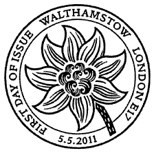 Official Walthamstow postmark showing a flower.