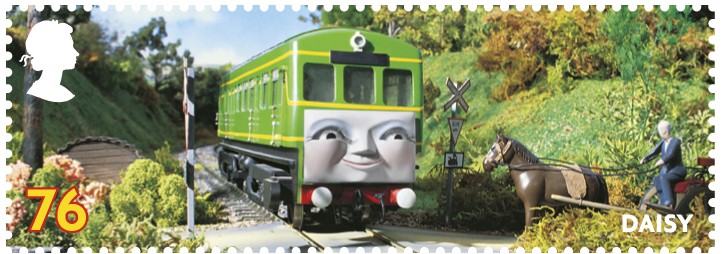 Stamp showing Daisy the diesel railcar.