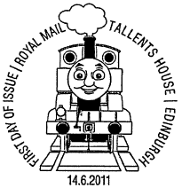 Tallents House FD postmark for Thomas the Tank Engine stamps.