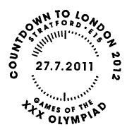 Stratford Countdown postmark for Olympic and Paralympic stamps.