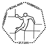 Postmark showing Handball player.