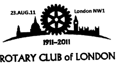 Postmark showing Rotary logo and London skyline.