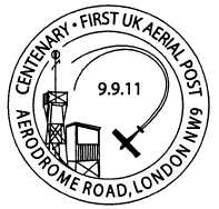 Postmark showing plane and control tower.