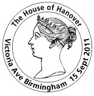 postmark showing portrait of young Queen Victoria.