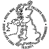 Postmark showing map of British Isles.