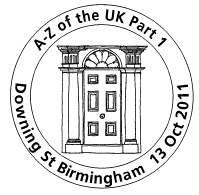 Postmark showing entrance to building.
