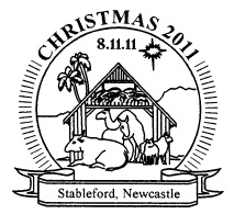 Postmark showing nativity scene.