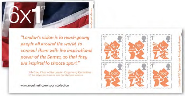 Book of 6 x 1st Olympic/Paralympic definitive stamps.