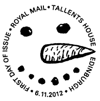 Official first day  postmark illustrated with Snowman's head.